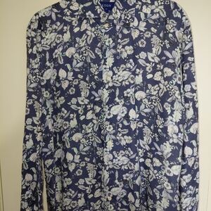 Eton Linen Blue Floral Dress Shirt